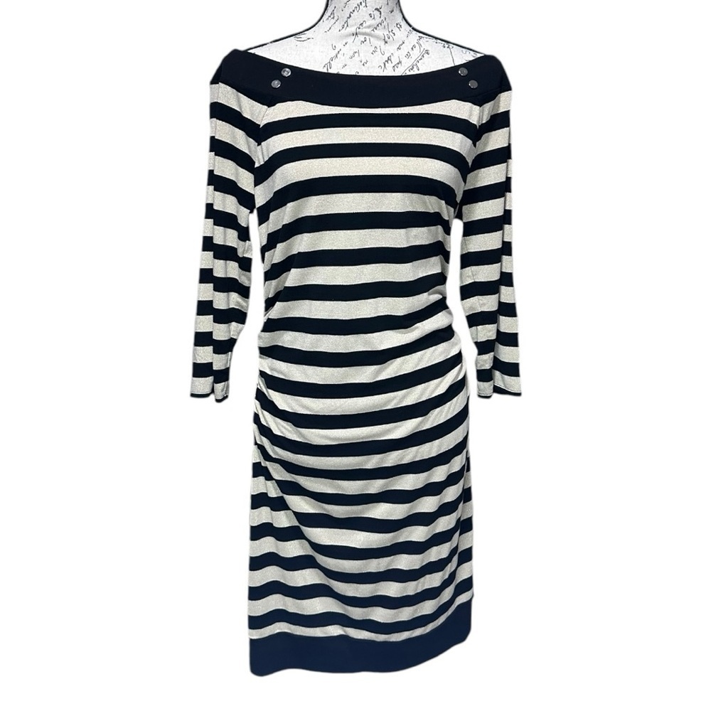WHBM Black & Gold Stripe Bodycon Dress Size Large